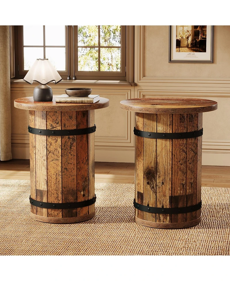 Tribesigns Round End Table Set of 2, Industrial Side Table with Sturdy Base, 19.7-Inch Nightstand for Small Spaces, Living Room, Bed Room