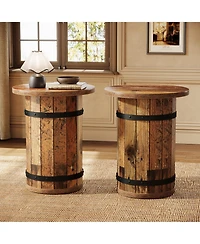 Tribesigns Round End Table Set of 2, Industrial Side Table with Sturdy Base, 19.7-Inch Nightstand for Small Spaces, Living Room, Bed Room