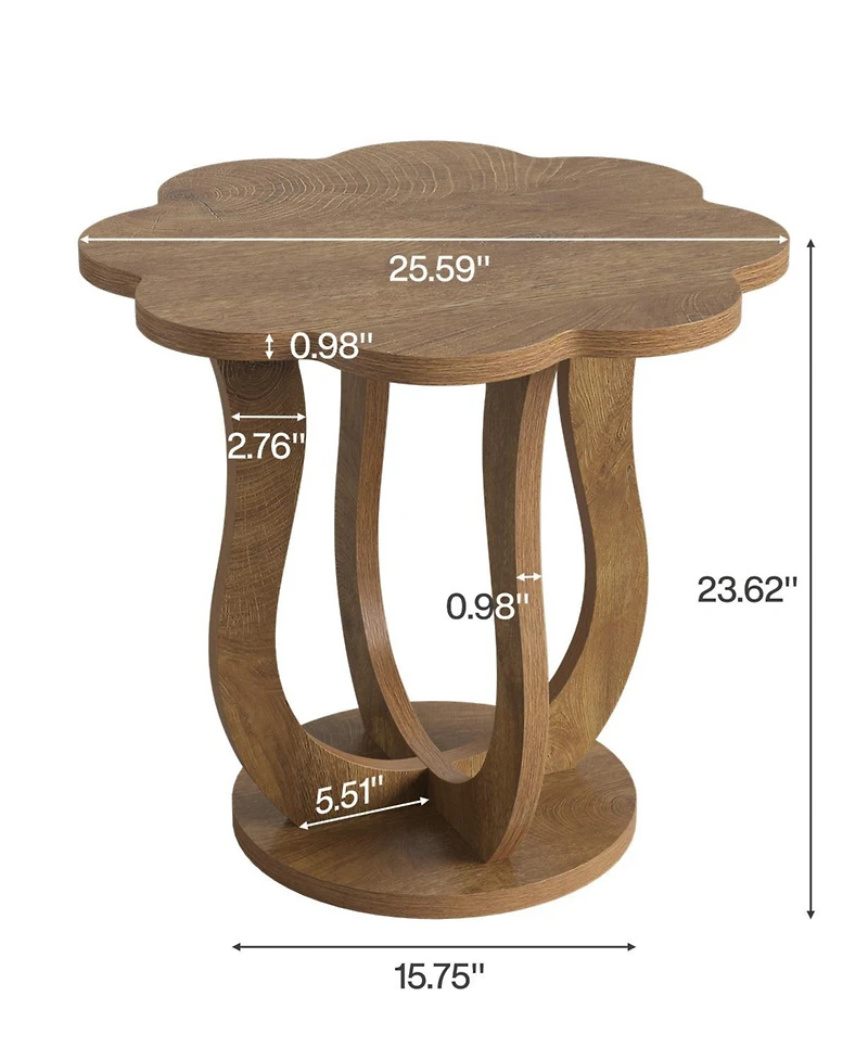 Tribesigns Side Table, Flower-Shaped End Table, Wood Nightstand with Artistic Leg, Modern Farmhouse Small Sofa Side Table
