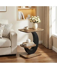 Tribesigns Side Table Set of 2, 2-Tier Narrow End Table, Industrial Wooden Side Table with Metal Arc-Shaped Frame, Bedside Nightstand