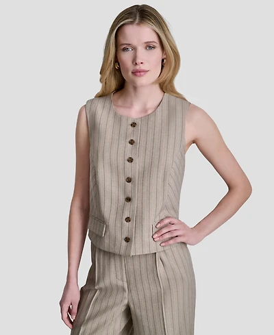 Dkny Women's Pinstripe Button Front Vest