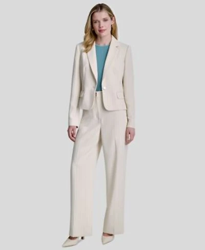 Dkny Womens Long Sleeve Cropped Blazer Short Sleeve Knitted Top Straight Fit Pinstripe Trouser Pants