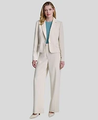 Dkny Womens Long Sleeve Cropped Blazer Short Sleeve Knitted Top Straight Fit Pinstripe Trouser Pants