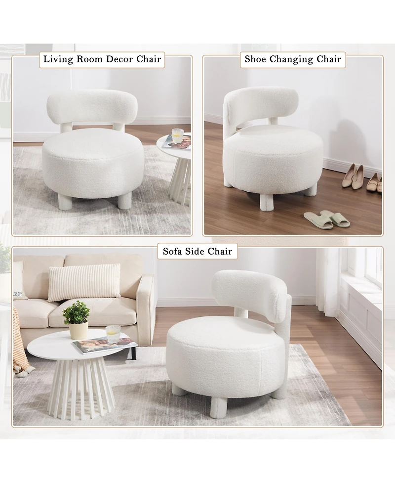 Rainsken Modern Teddy Fabric Accent Chair, Upholstered Slipper Side Chair with Curved Backrest and Solid Wood Legs for Living Room, Reading Nook