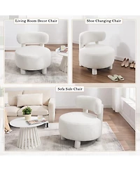 Rainsken Modern Teddy Fabric Accent Chair, Upholstered Slipper Side Chair with Curved Backrest and Solid Wood Legs for Living Room, Reading Nook