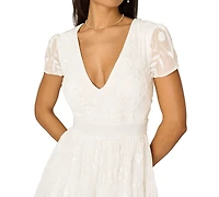 Adrianna Papell Women's V-Neck Beaded Mesh Minidress