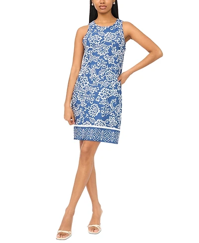Msk Women's Floral Border-Hem Jersey Knit Dress