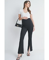 Hello Miz Maternity Over-the-Belly Flare Leg Pants with Front Slit
