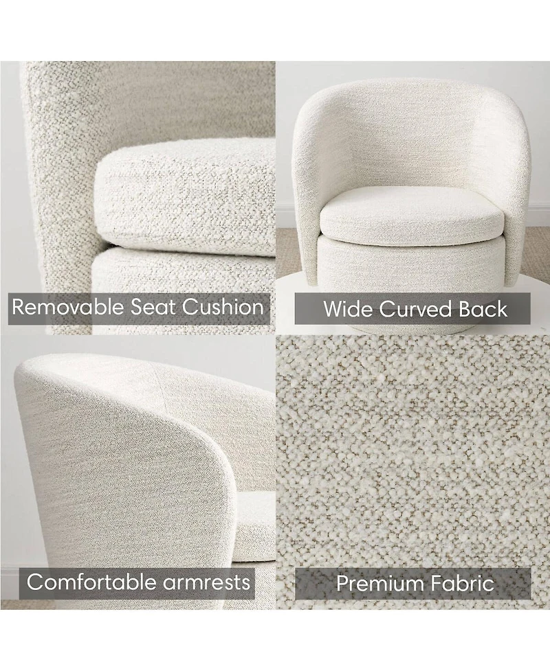 Maison Boucle 30.5" Swivel Tub Accent Chair, Woven Fabric Barrel Armchair, 1 Pc