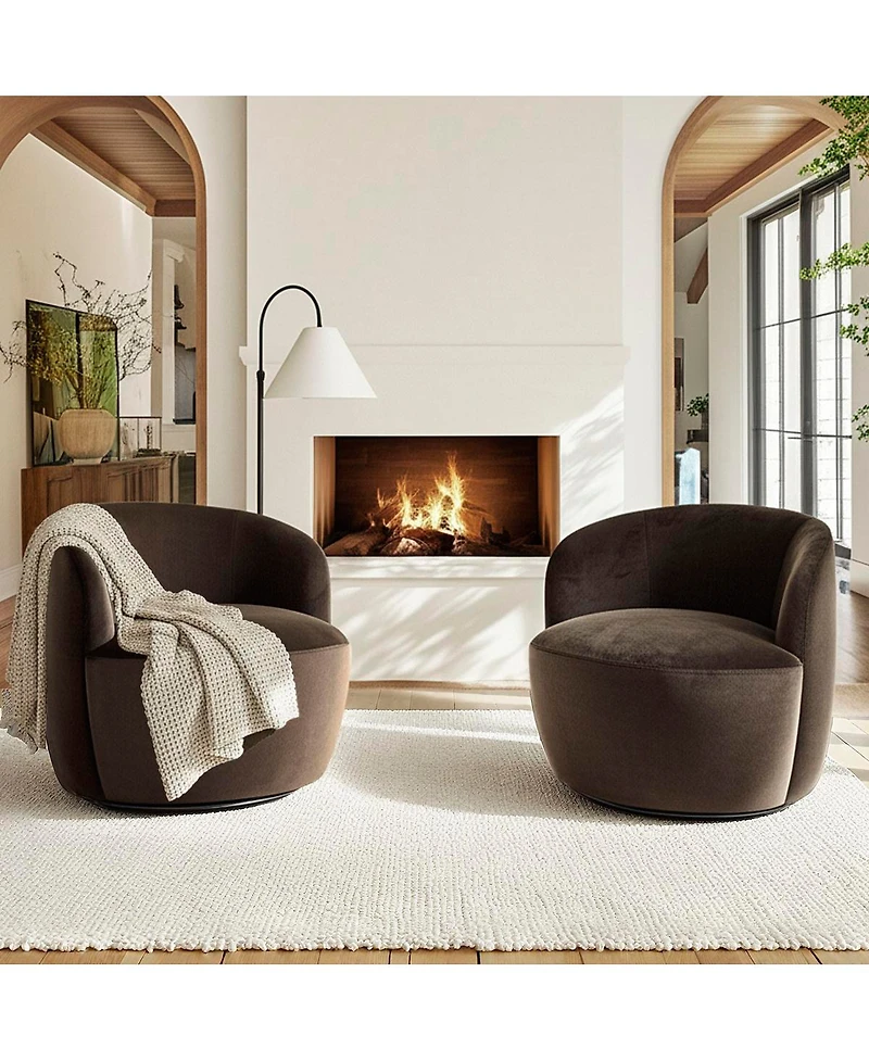 Maison Boucle Velvet Swivel Barrel Accent Chair 27 Inch Wide Upholstered 1 Piece