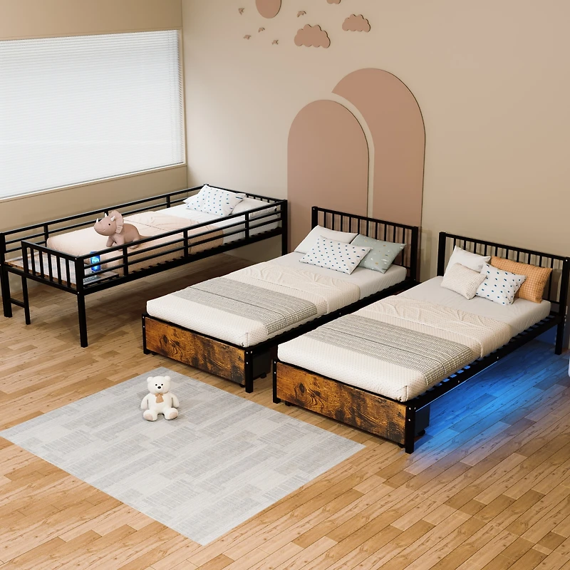 Streamdale Furniture Metal Triple Bunk Bed, Separates to 3 Twins