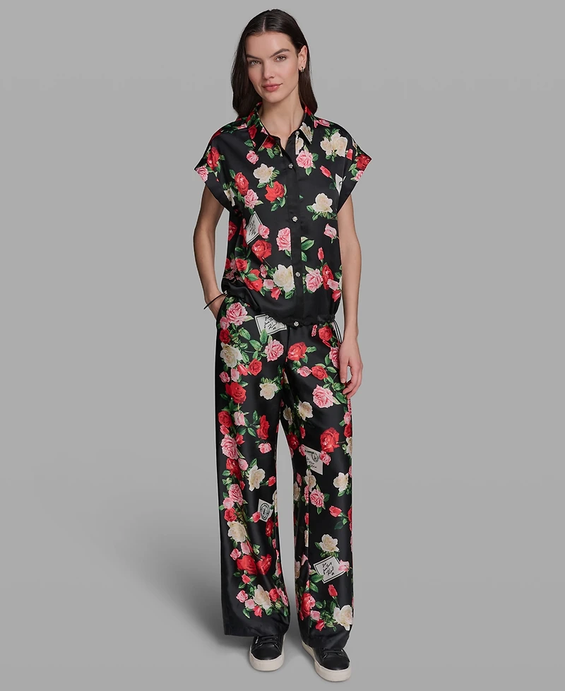 Karl Lagerfeld Paris Petite Bungee Floral Collared Blouse