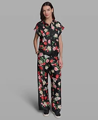 Karl Lagerfeld Paris Petite Bungee Floral Collared Blouse