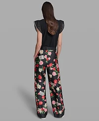 Karl Lagerfeld Paris Petite Mid-Rise Soft Printed Full Pants