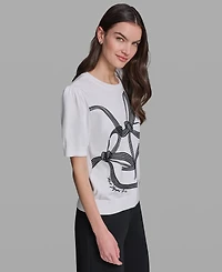 Karl Lagerfeld Paris Petite Crewneck Puff-Sleeve Sweater