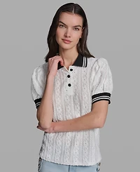 Karl Lagerfeld Paris Petite Collared Knit Polo Top
