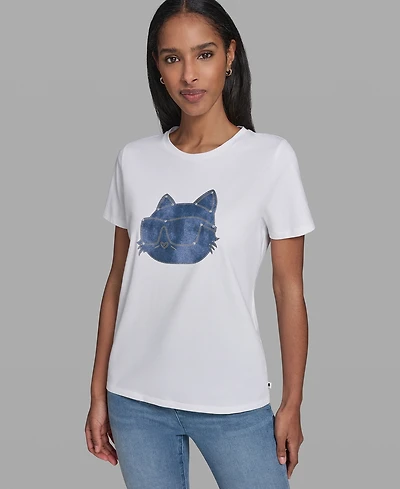 Karl Lagerfeld Paris Petite Short-Sleeve Crewneck T-Shirt