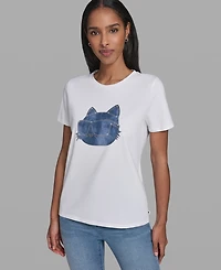 Karl Lagerfeld Paris Petite Short-Sleeve Crewneck T-Shirt