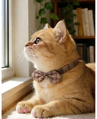Aronkl Bowtie Cat Collar With Bell Breakaway Kitten Collars Removable Bow Cotton Stylish