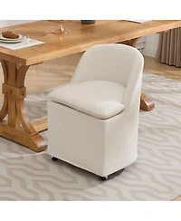 Rainsken Rolling Dining Chairs Set of 2, Chenille Upholstered Kitchen Chairs with Universal Wheels and Curved Backrest for Dining Room, Living Room