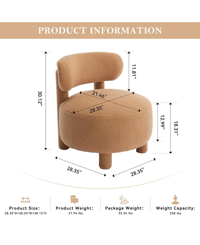 Rainsken Teddy Fabric Accent Chair, Upholstered Slipper Side Chair with Curved Backrest and Solid Wood Legs for Living Room and Reading Nook
