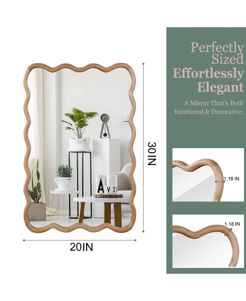 Busdays 20"x30" Wavy Rectangle Solid Wood Frame Decorative Mirror,For Bedroom, Bathroom, Living Room, Entryway