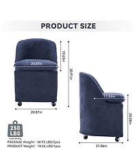 Rainsken Chenille Upholstered Rolling Dining Chairs Set of 2 with Universal Wheels and Curved Backrest, Suitable for Dining Room and Living Room