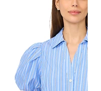 CeCe Women's Short-Sleeve Collared Midi Tiered Cotton Shirt Dress