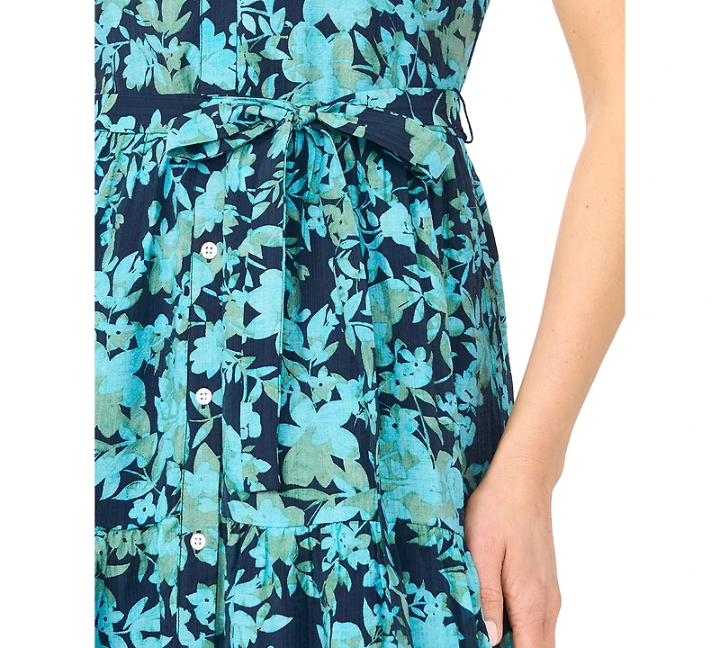 CeCe Women's Sleeveless Collared Tiered Midi Dress