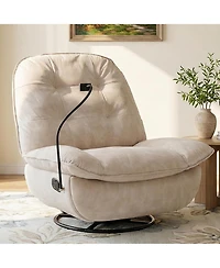 Rainsken Swivel Rocker Recliner Chair, Single Lounge Gliding Rocking Chair with Phone Holder, Comfortable Reading Chair for Living Room, Office
