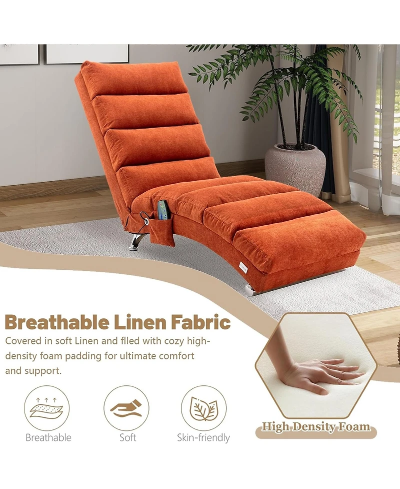 Rainsken Luxury Upholstered Chaise Lounge Chair with Gentle Vibration Function, Linen Leisure Recliner for Living Room