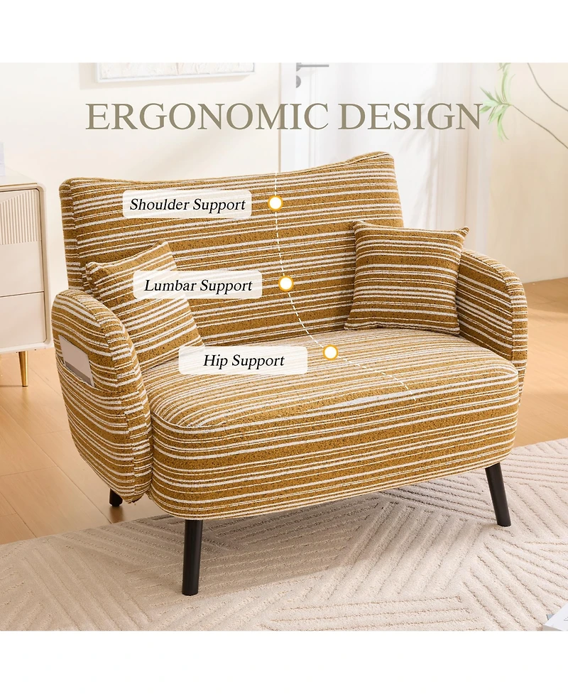 Rainsken 47.6" Boucle Accent Chair, Modern Loveseat Sofa, Deep Seat Chaise with Pillows and Storage Pockets for Living Room, Home Office