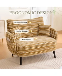 Rainsken 47.6" Boucle Accent Chair, Modern Loveseat Sofa, Deep Seat Chaise with Pillows and Storage Pockets for Living Room, Home Office