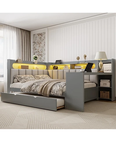 Streamdale Furniture Full Daybed w/Storage, Trundle, Charging, Led, Desk