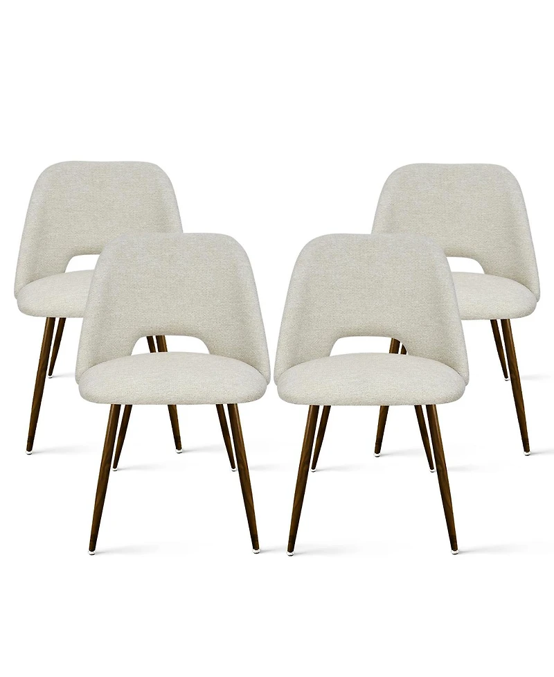 Maison Boucle Set of 4 Upholstered Dining Chairs, Modern Fabric, Walnut Metal Legs