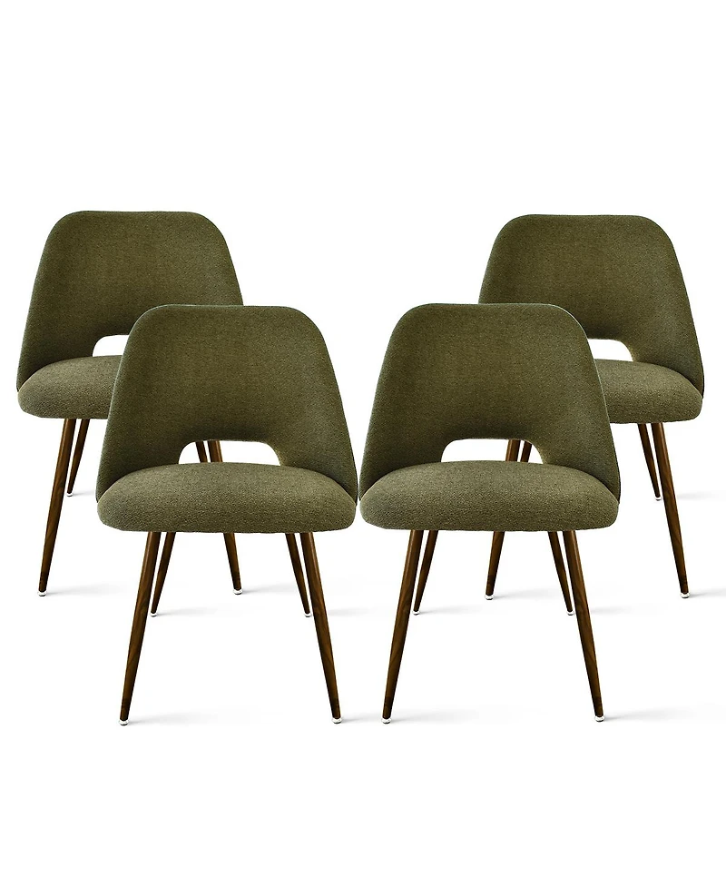 Maison Boucle Set of 4 Upholstered Dining Chairs, Modern Fabric, Walnut Metal Legs