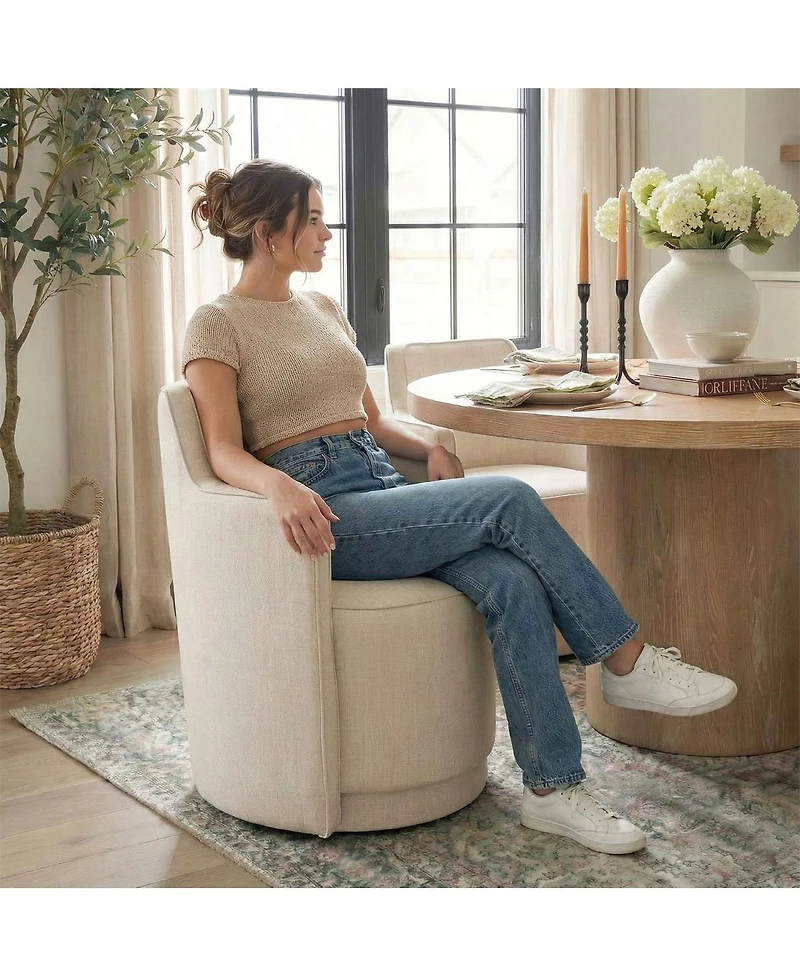 Maison Boucle Swivel Dining Armchair, Upholstered Barrel Accent Chair, 1 Pc