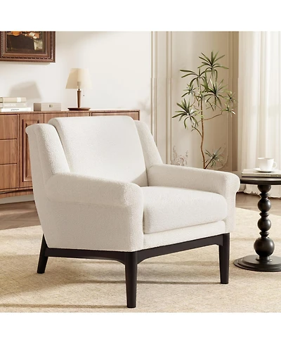 Rainsken Modern Accent Chair, Mid-Century Modern Armchair, Upholstered Lounge Chair with Solid Wood Legs for Living Room