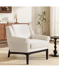 Rainsken Modern Accent Chair, Mid-Century Modern Armchair, Upholstered Lounge Chair with Solid Wood Legs for Living Room