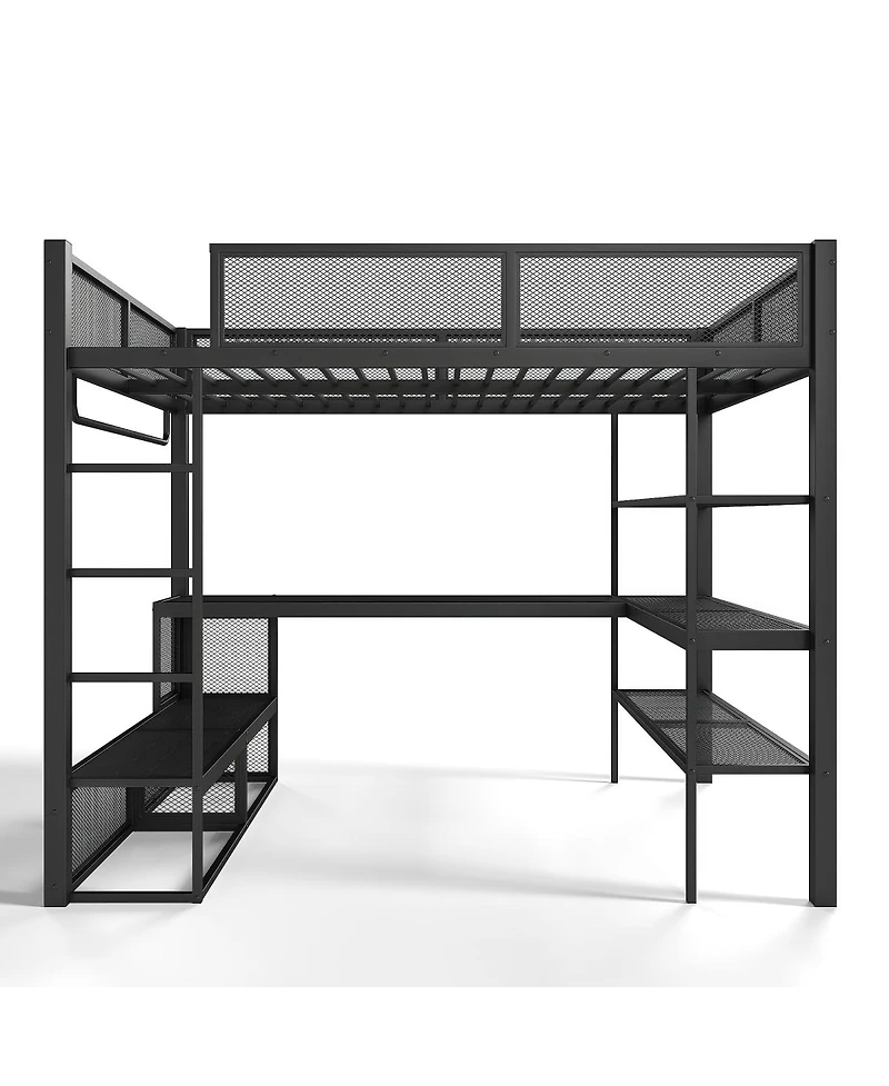 Streamdale Furniture Metal Queen Loft Bed w/ Storage, Desk, Rod