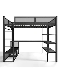 Streamdale Furniture Metal Queen Loft Bed w/ Storage, Desk, Rod