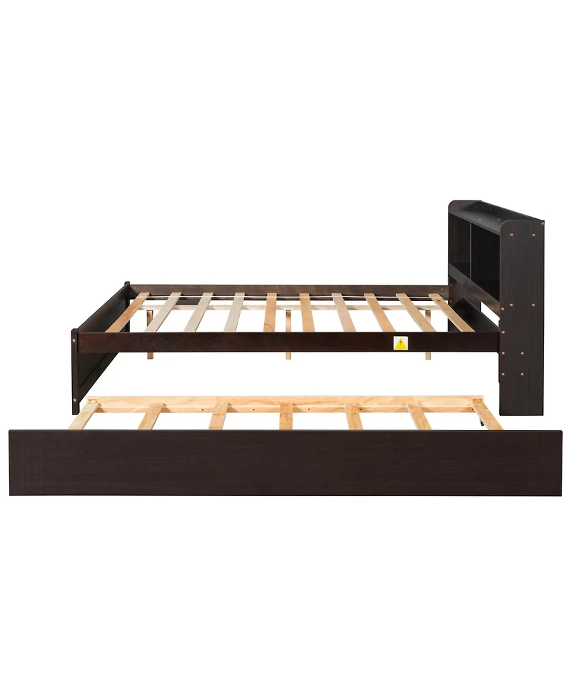 Streamdale Furniture Bed with Trundle and Bookcase Headboard, Espresso