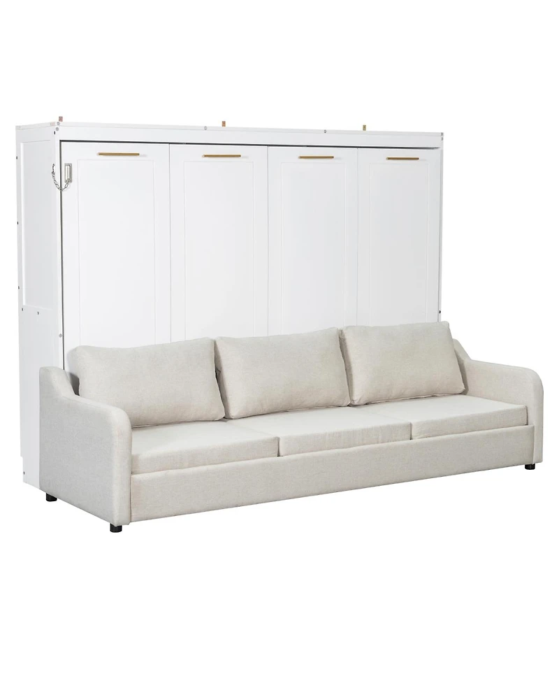 Streamdale Furniture Queen Murphy Bed With Sofa, Storage and Led