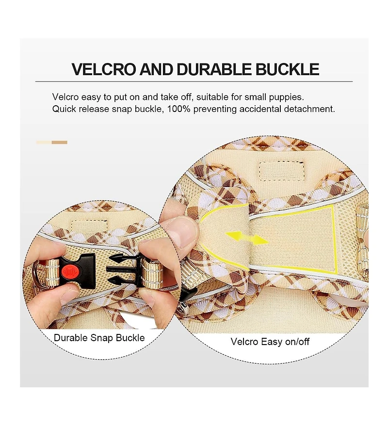 Aronkl Soft Mesh No-Choke Step-In Dog Cat Harness Leash Set Reflective Breathable for Small Pets