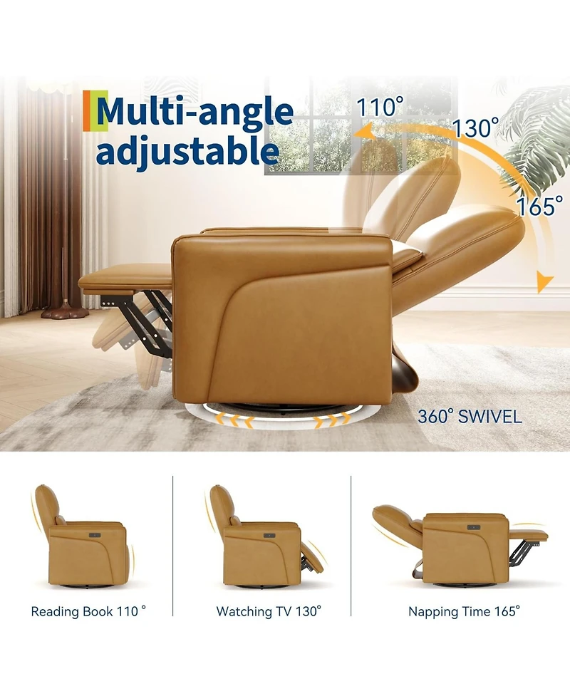 gaomon Leather Recliner Chair, 360degree(s) Swivel Power Rocker, Lumbar Support, Usb, Footrest, Accent Chair