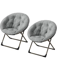 gaomon 2-Piece Saucer Chair Set, Faux Fur Lounge Moon Chairs, Oversized Plush Foldable Seat, Bedroom, Dorm