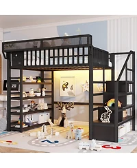 Streamdale Furniture Full Loft Bed w/ 4-Shelf Storage and Charging Station