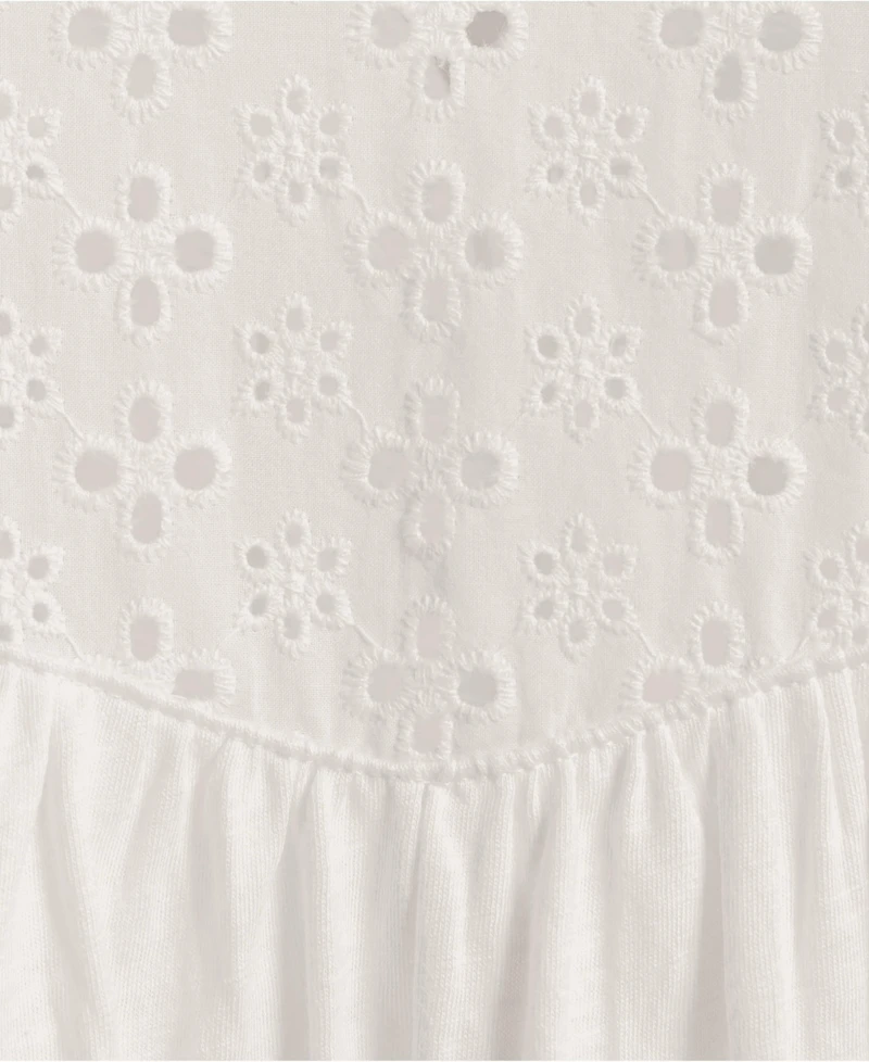 Lands' End Plus 3/4 Sleeve Eyelet Mix Flowy Top