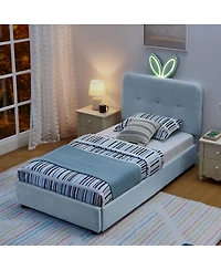 Streamdale Furniture Twin Rabbit Ear Upholstered Bed w/Led and 4 Drawers