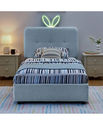 Streamdale Furniture Twin Rabbit Ear Upholstered Bed w/Led and 4 Drawers